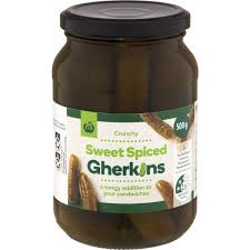 Woolworths Gherkins Sweet Spiced 500g