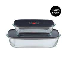 Curtis Stone Glass Container - 1.5L + 2.6L Glass cookware 2-pack with lid