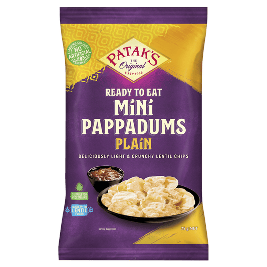 Patak's Ready To Eat Pappadums Mini Plain Original 75g