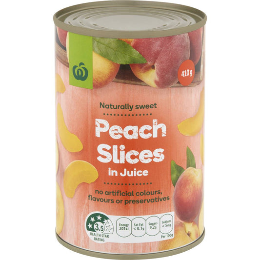 Woolworths Peach Slices in Juice 410g