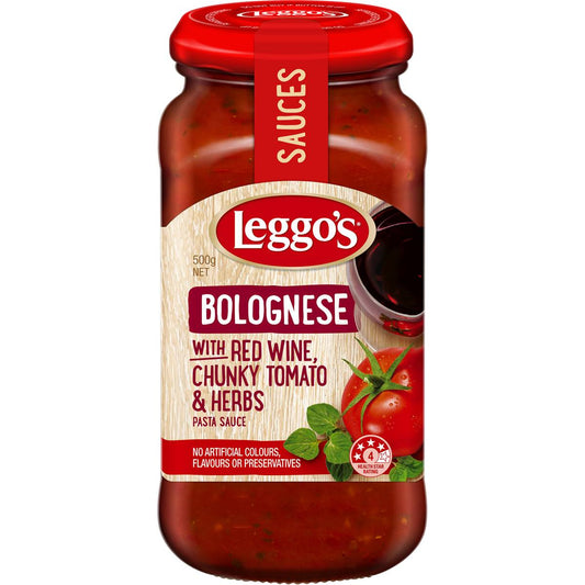 Leggo's Pasta Sauce Bolognese Red Wine, Chunky Tomato & Herbs 500g