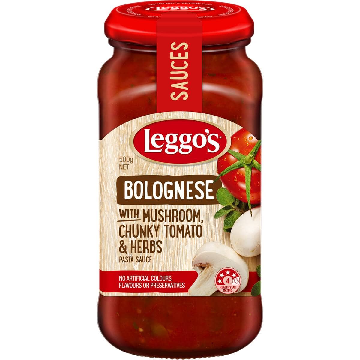 Leggo's Pasta Sauce Bolognese Mushroom, Chunky Tomato & Herbs 500g
