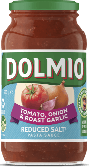 Dolmio Pasta Sauce Tomato, Onion & Roast Garlic Reduced Salt 500g