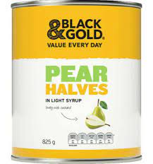 Black & Gold Pear Halves in Light Syrup 825g