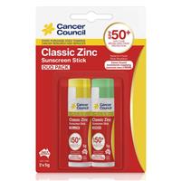 Cancer Council SPF 50+ Classic Zinc Sunscreen Stick Duo Pack 2x 5g